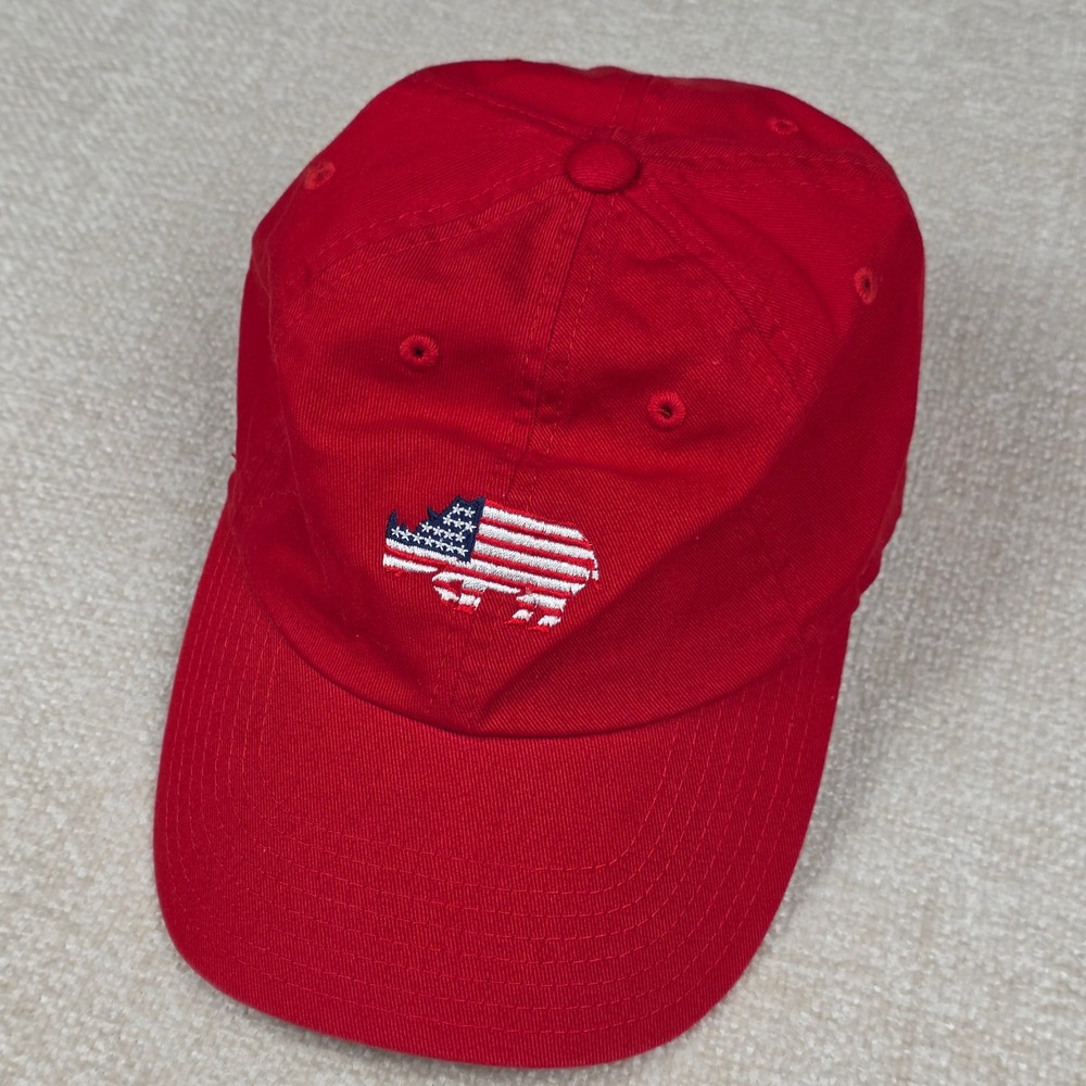 American Rhino Red Baseball Cap Adjustable Hat Save A Rhino USA Flag Logo Cotton